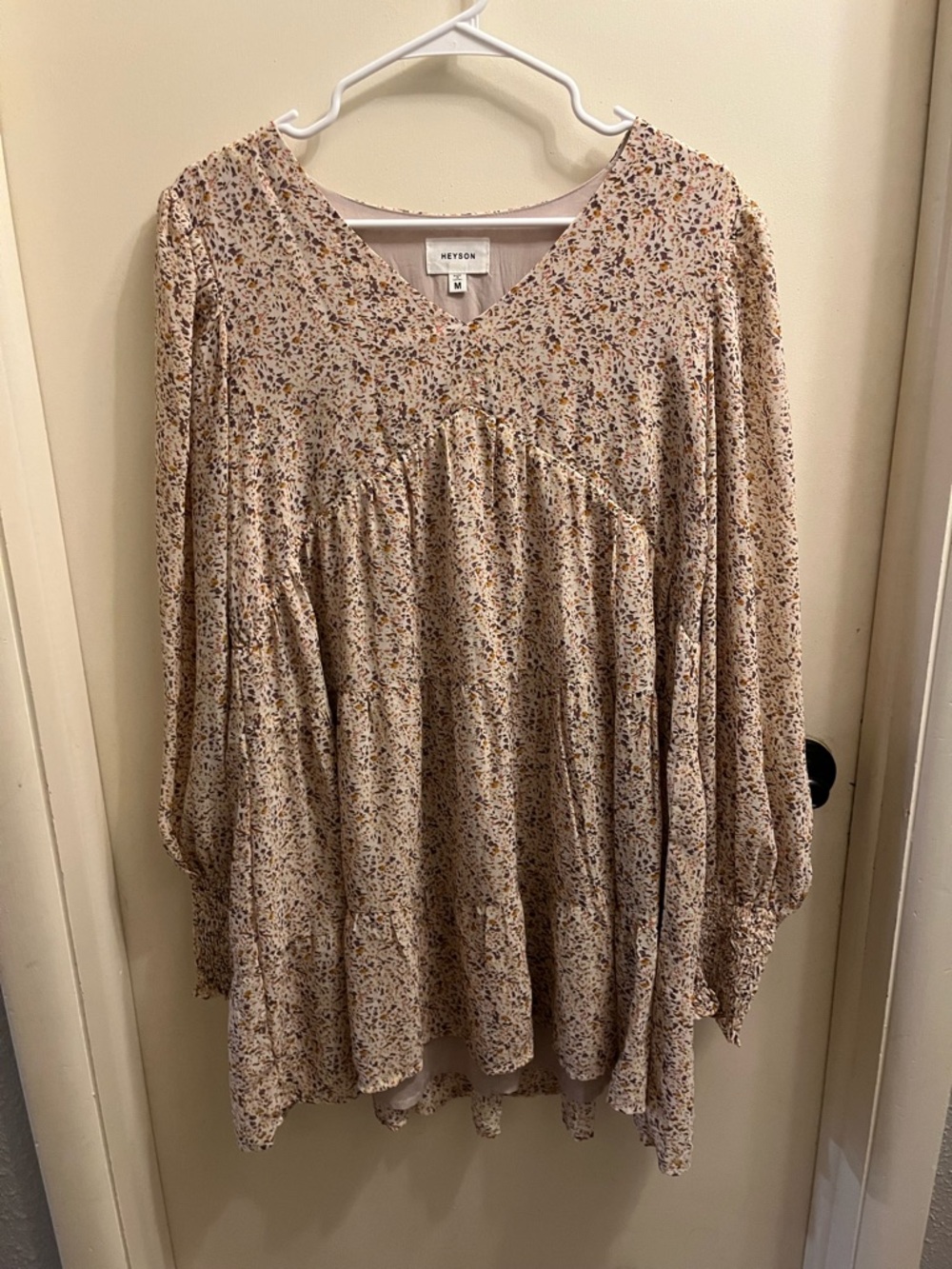 Cream Floral V-Neck Peasant dress